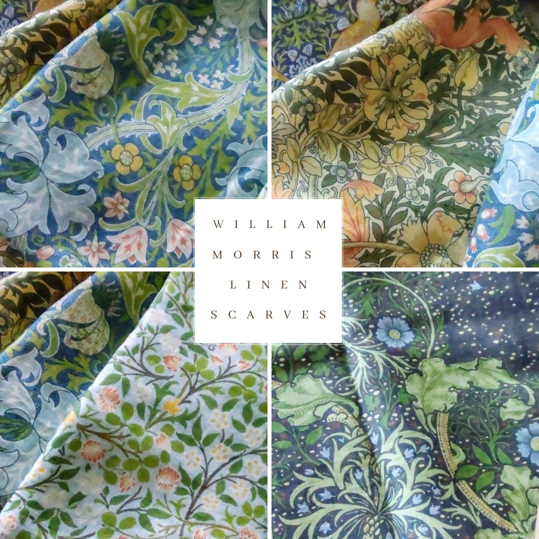 Collection of Linen scarves in William Morris prints from Plumage Studio Accessories