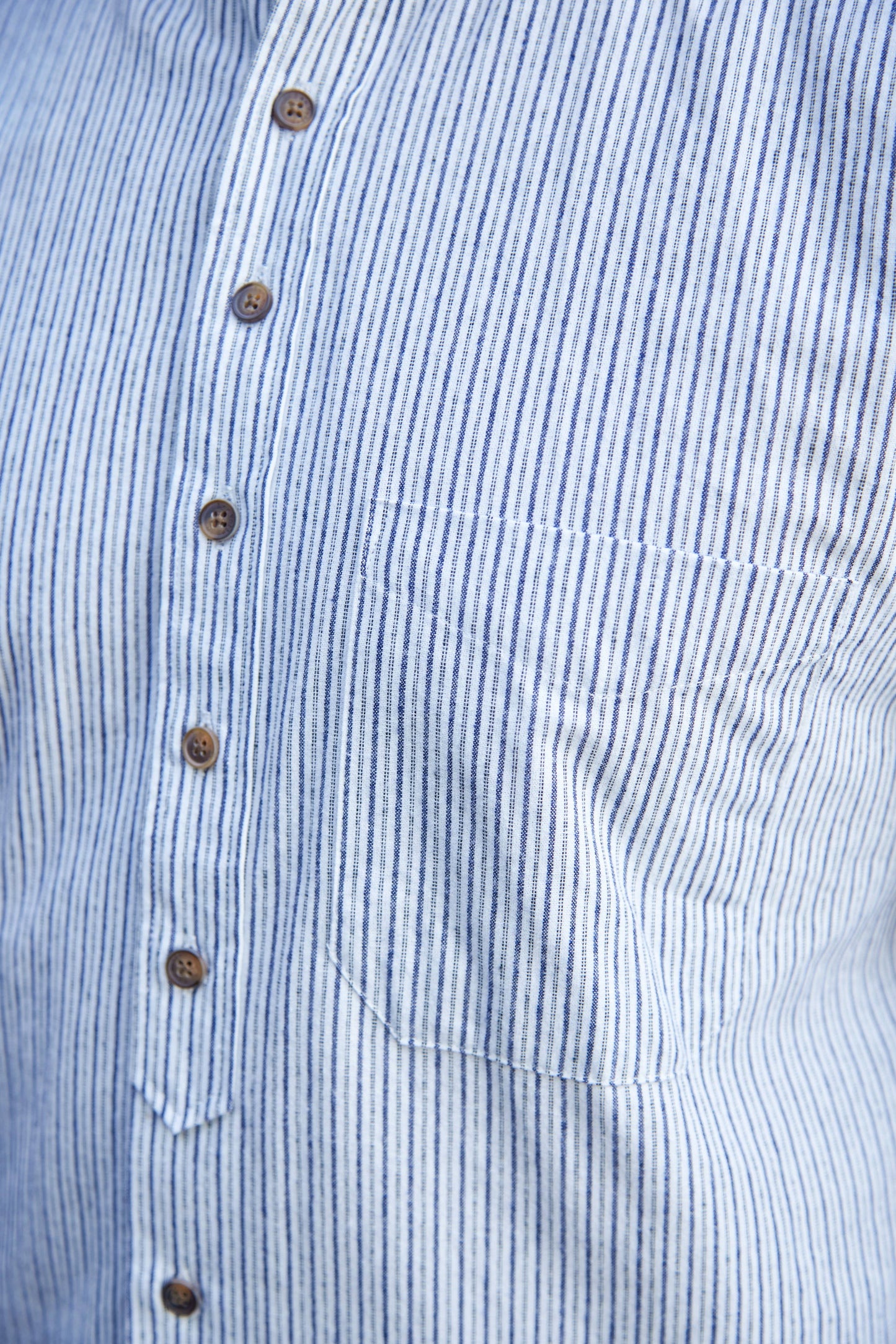 Grandad Shirt Vintage Cotton Dark/White Stripe- Larger