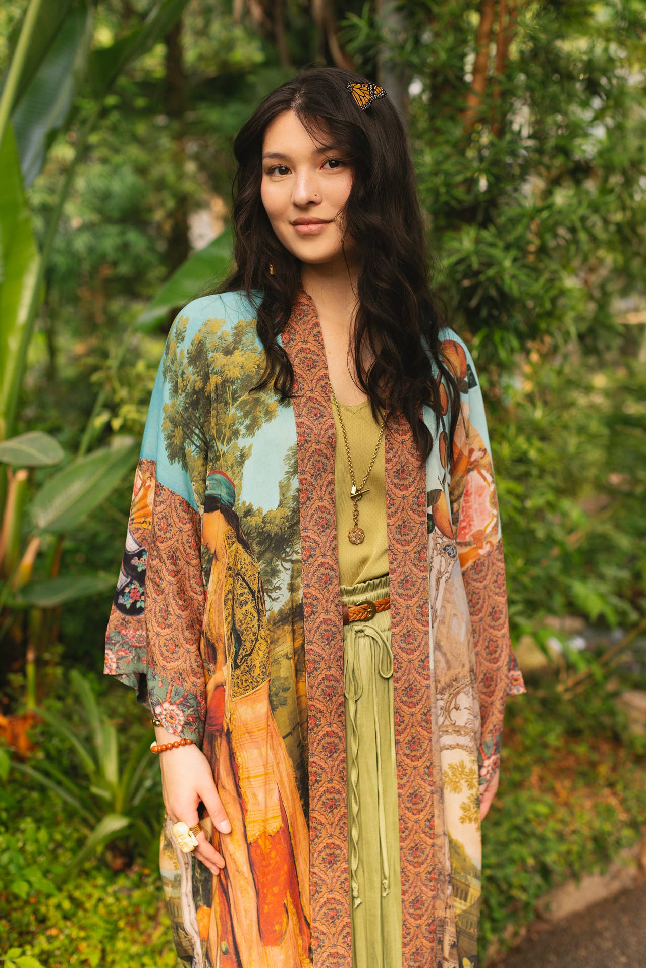 Secret Garden Long Duster Bamboo Kimono Robe with Swan