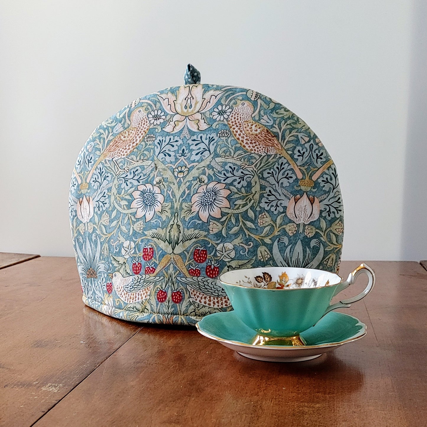 Tea Cosy in Strawberry Thief Aqua by William Morris- Smaller