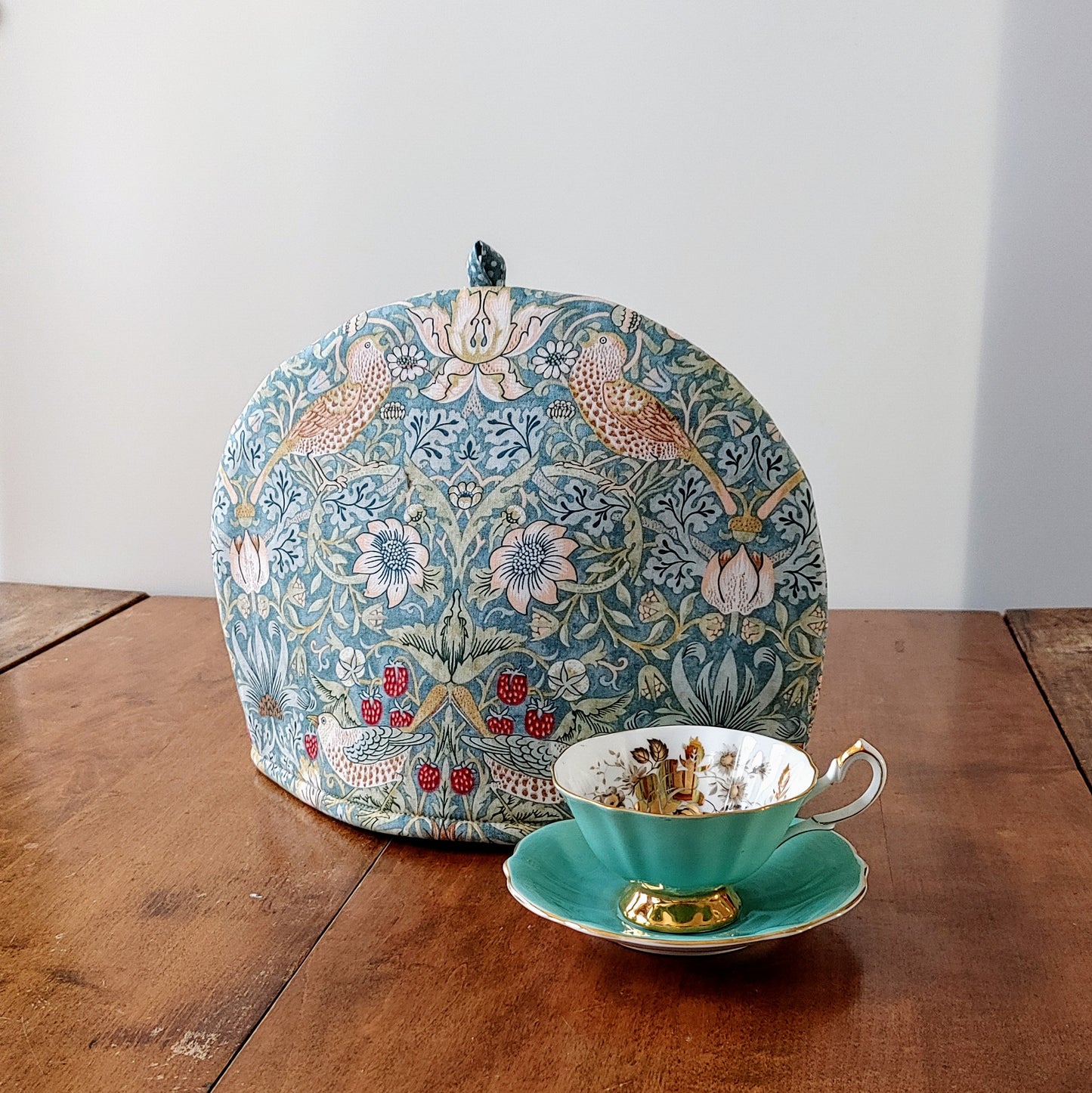 Tea Cosy in Strawberry Thief Aqua by William Morris- Smaller