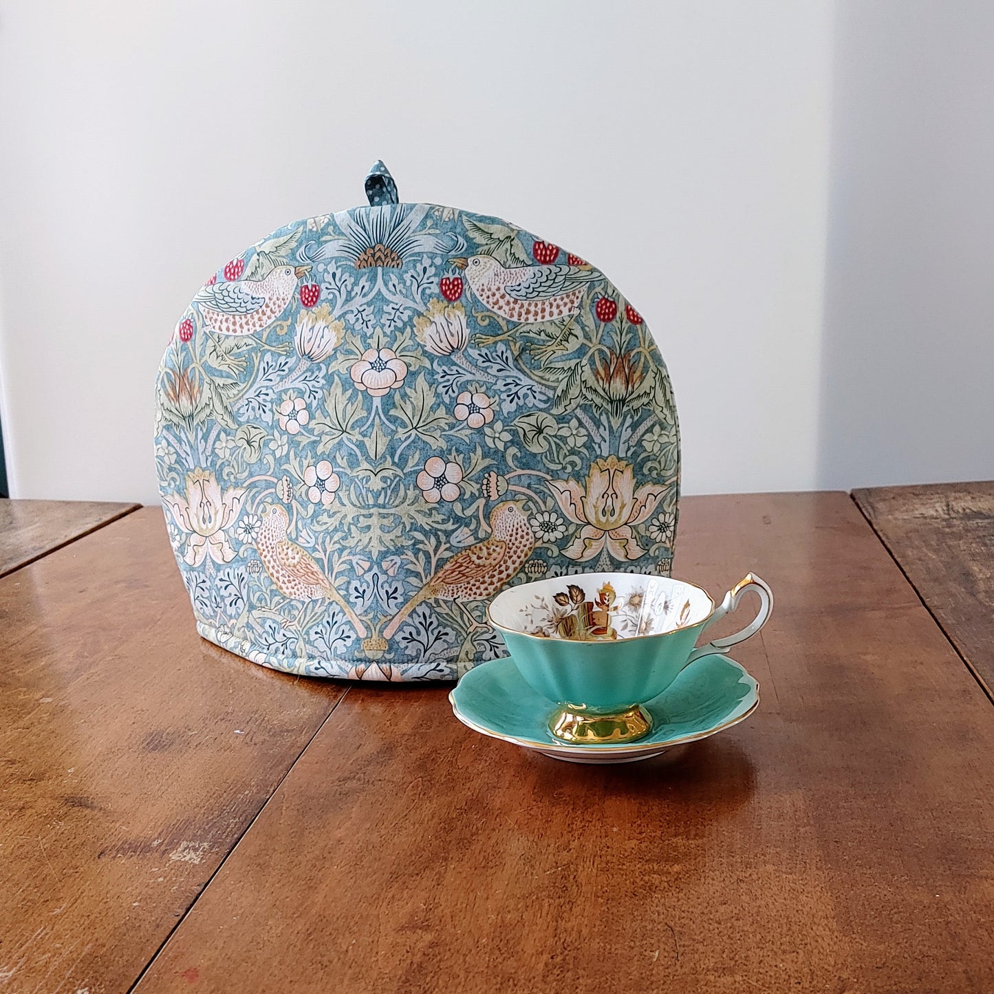 Tea Cosy in Strawberry Thief Aqua by William Morris- Smaller