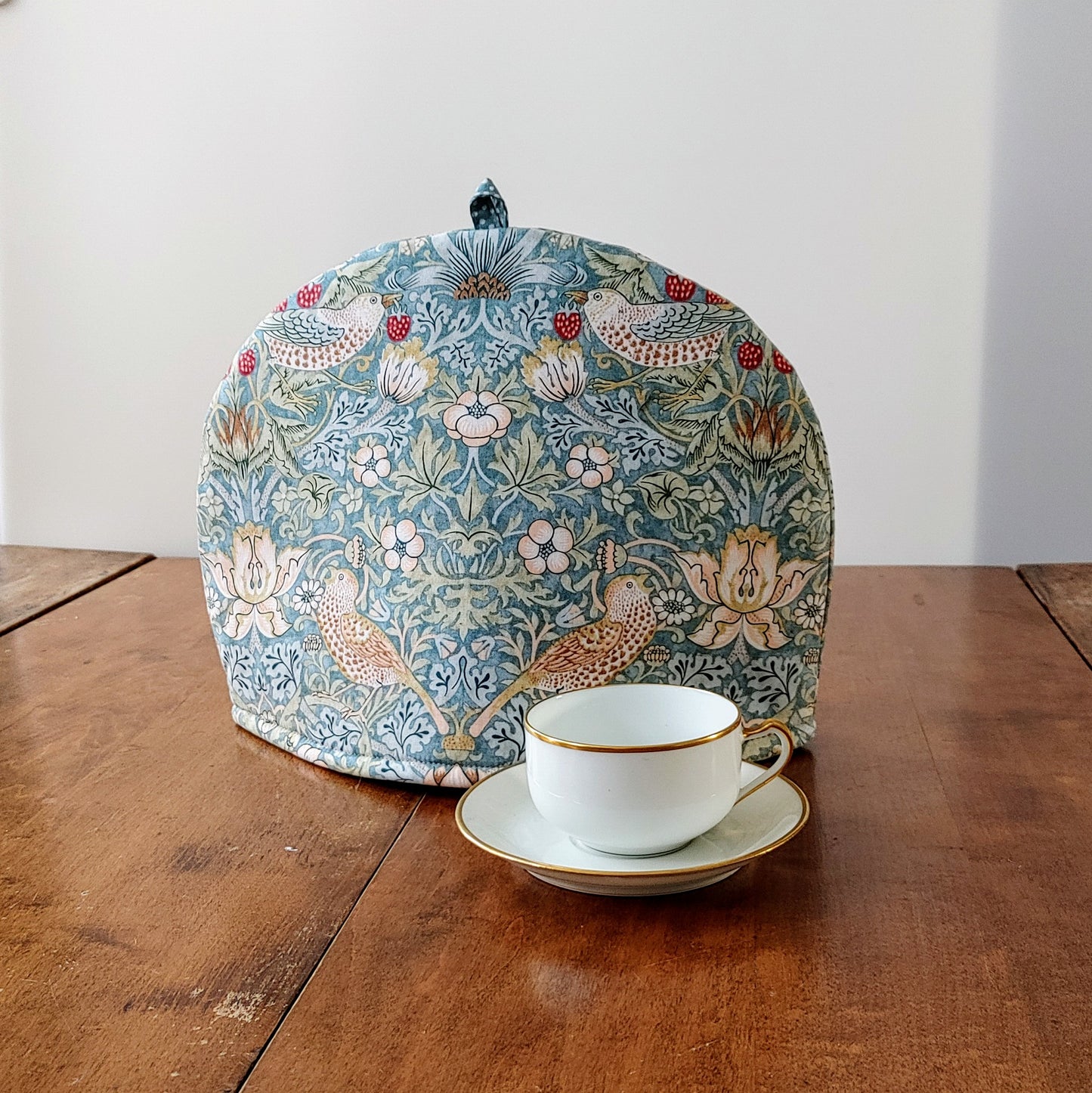 Tea Cosy in Strawberry Thief Aqua by William Morris- Smaller