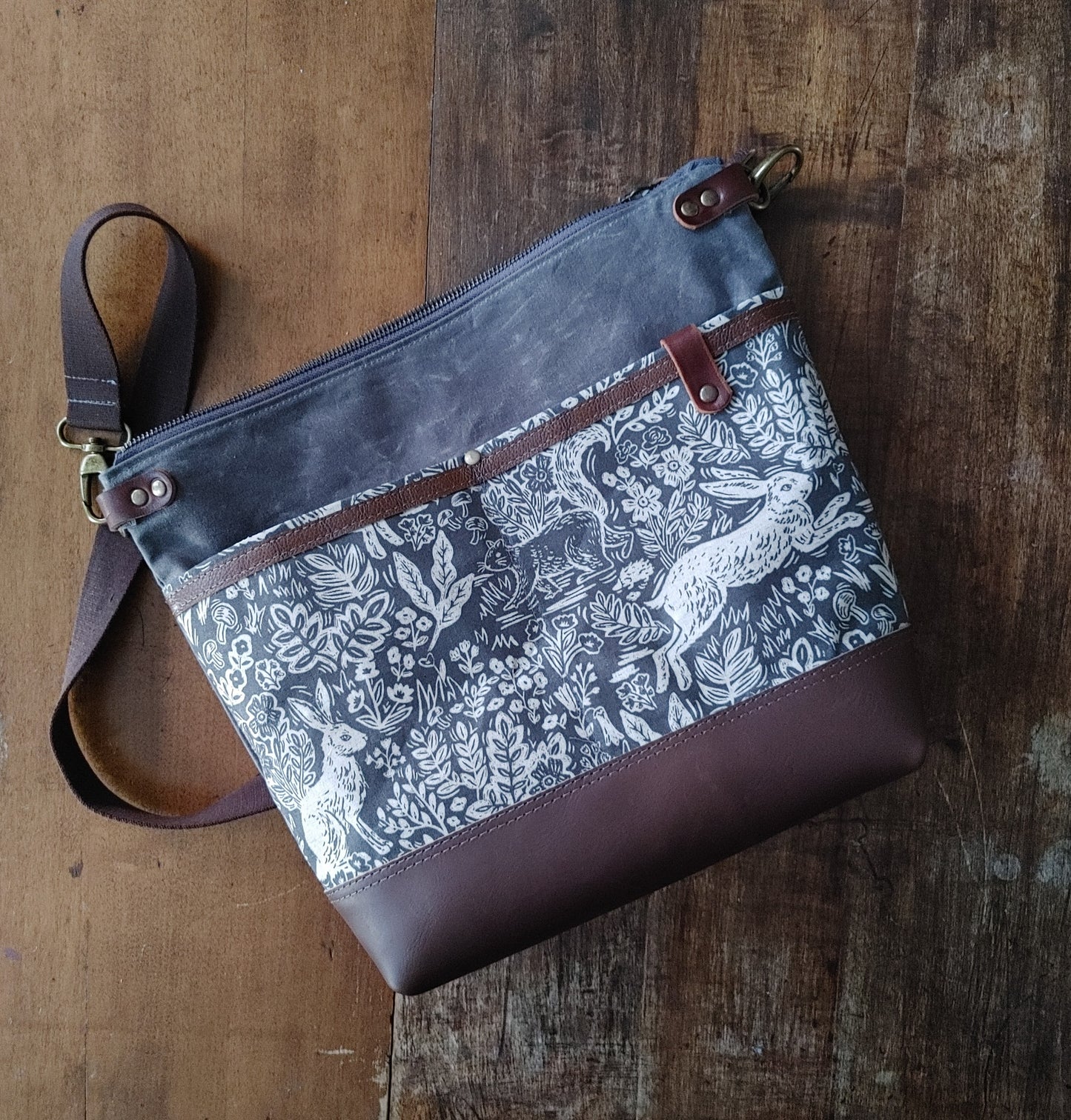 Large Sturdy Handbag- Oaken Tote in Forest Toile