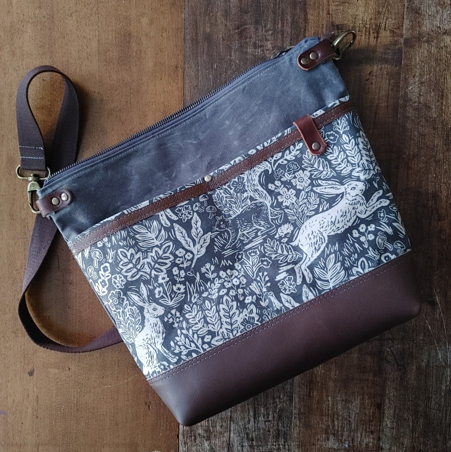 Large Sturdy Handbag- Oaken Tote in Forest Toile