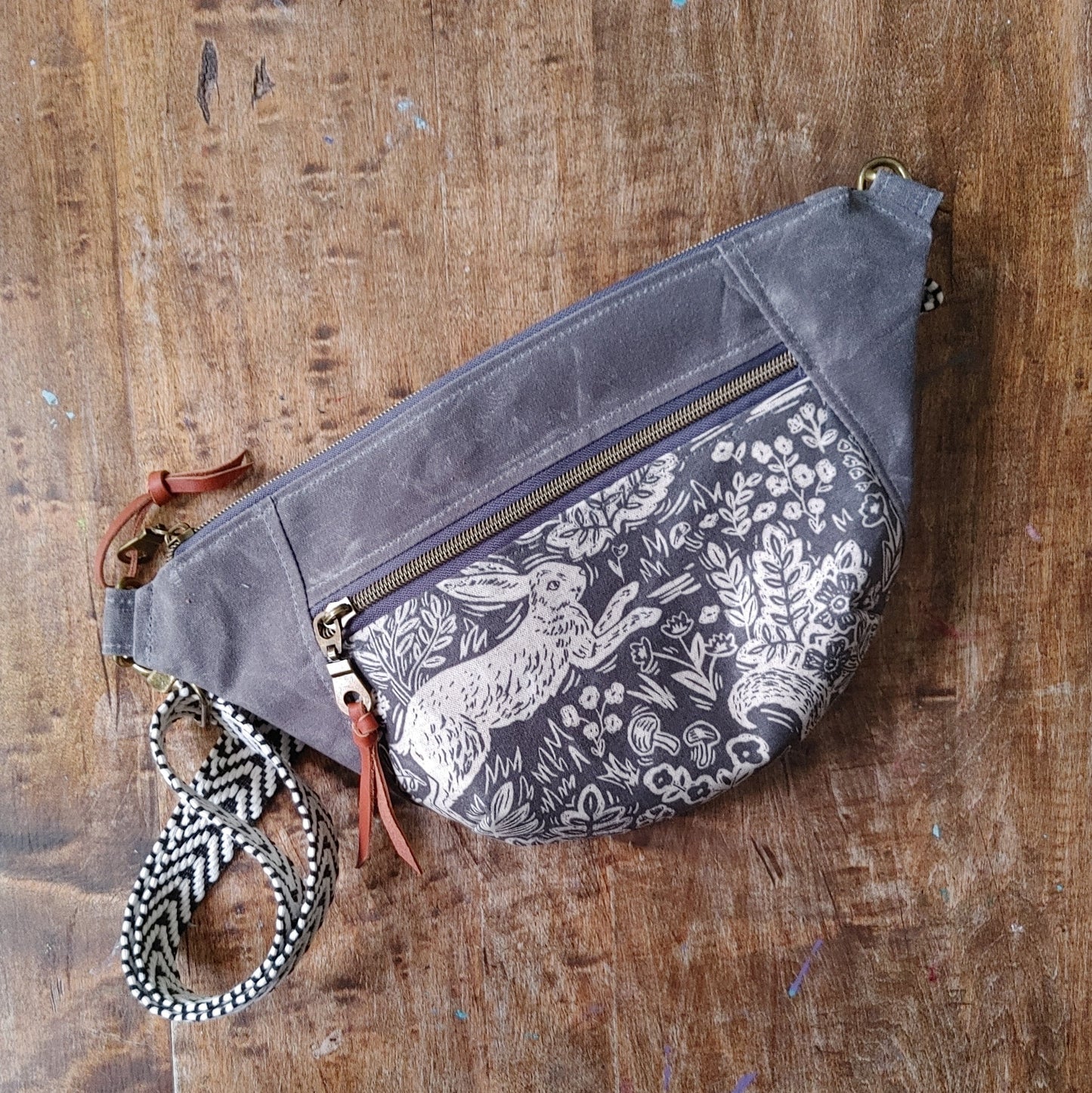 Belt Bag / Hip Pack Large Capacity in Waxed Canvas and Print