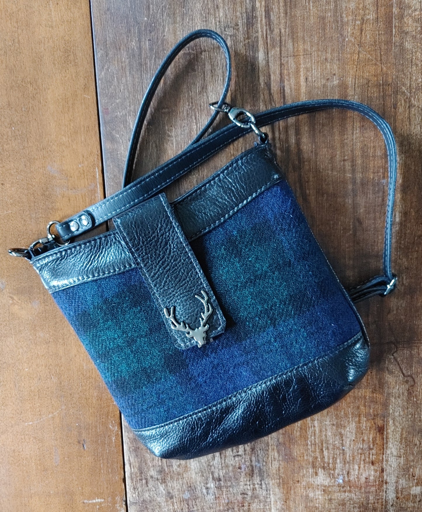 Highland Swish in Leather with Black Watch Harris Tweed