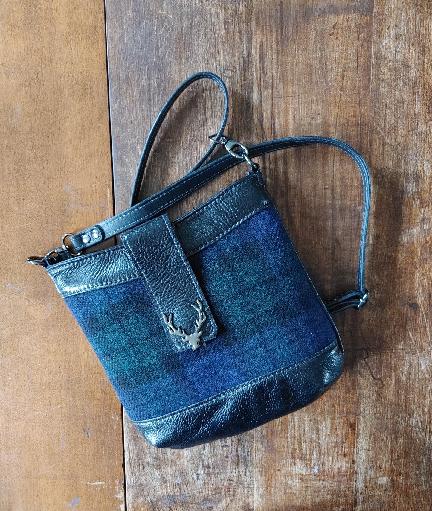 Highland Swish in Leather with Black Watch Harris Tweed