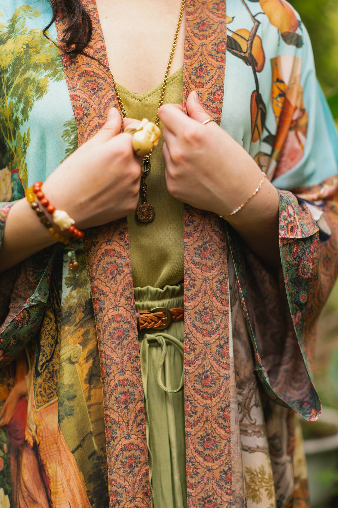 Secret Garden Long Duster Bamboo Kimono Robe with Swan