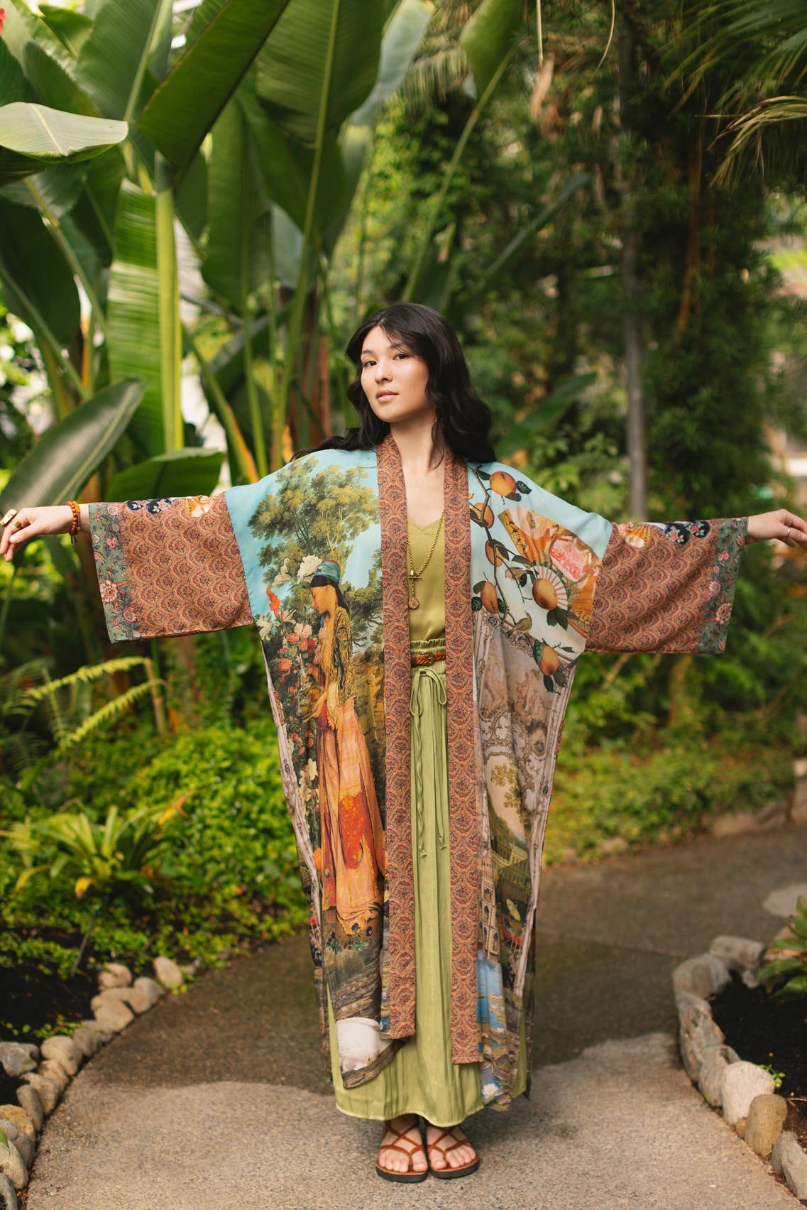 Secret Garden Long Duster Bamboo Kimono Robe with Swan