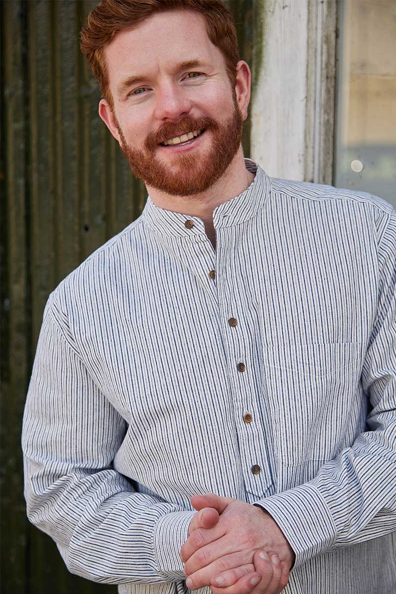 Grandad Shirt Vintage Cotton Dark/White Stripe- Larger
