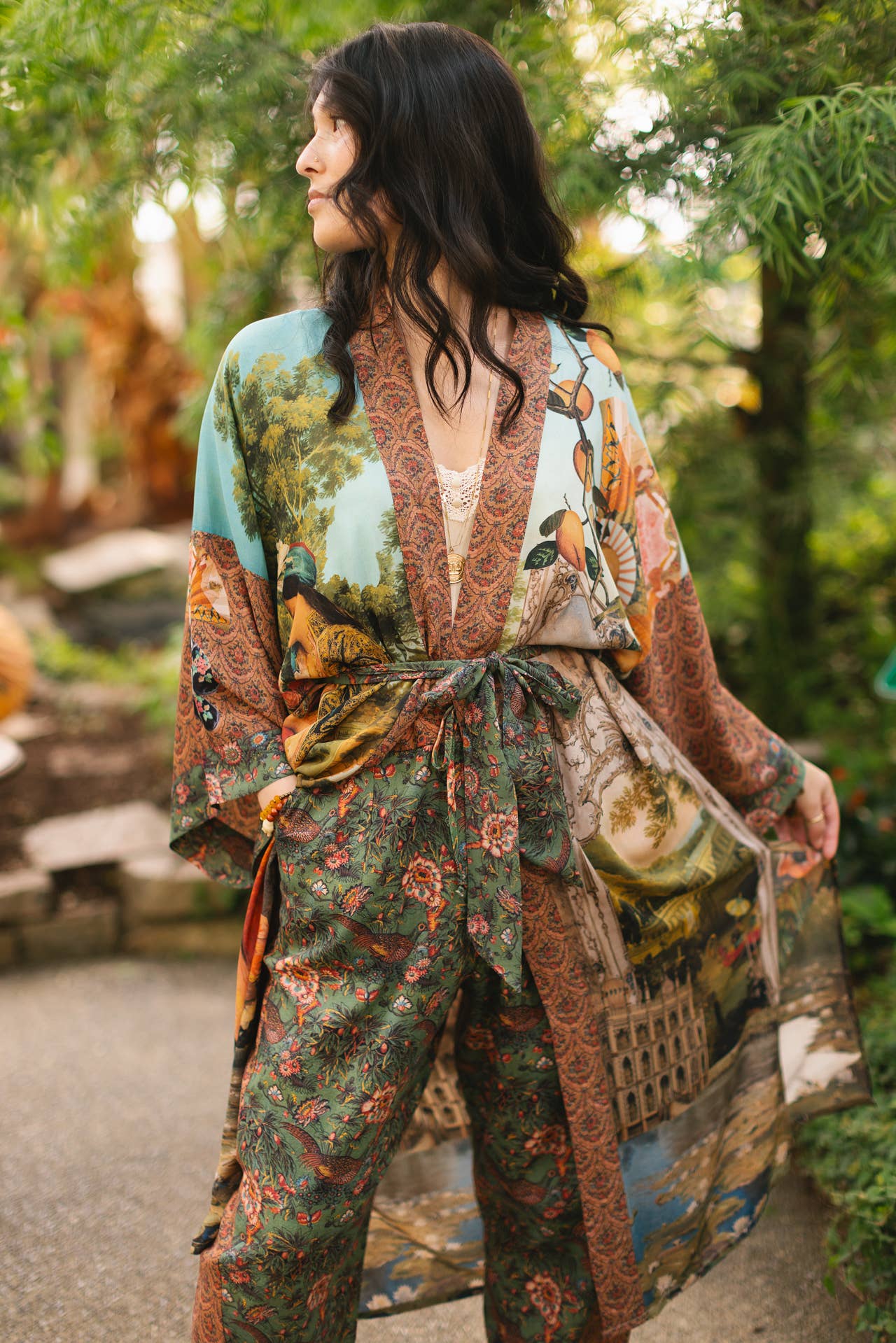Secret Garden Long Duster Bamboo Kimono Robe with Swan