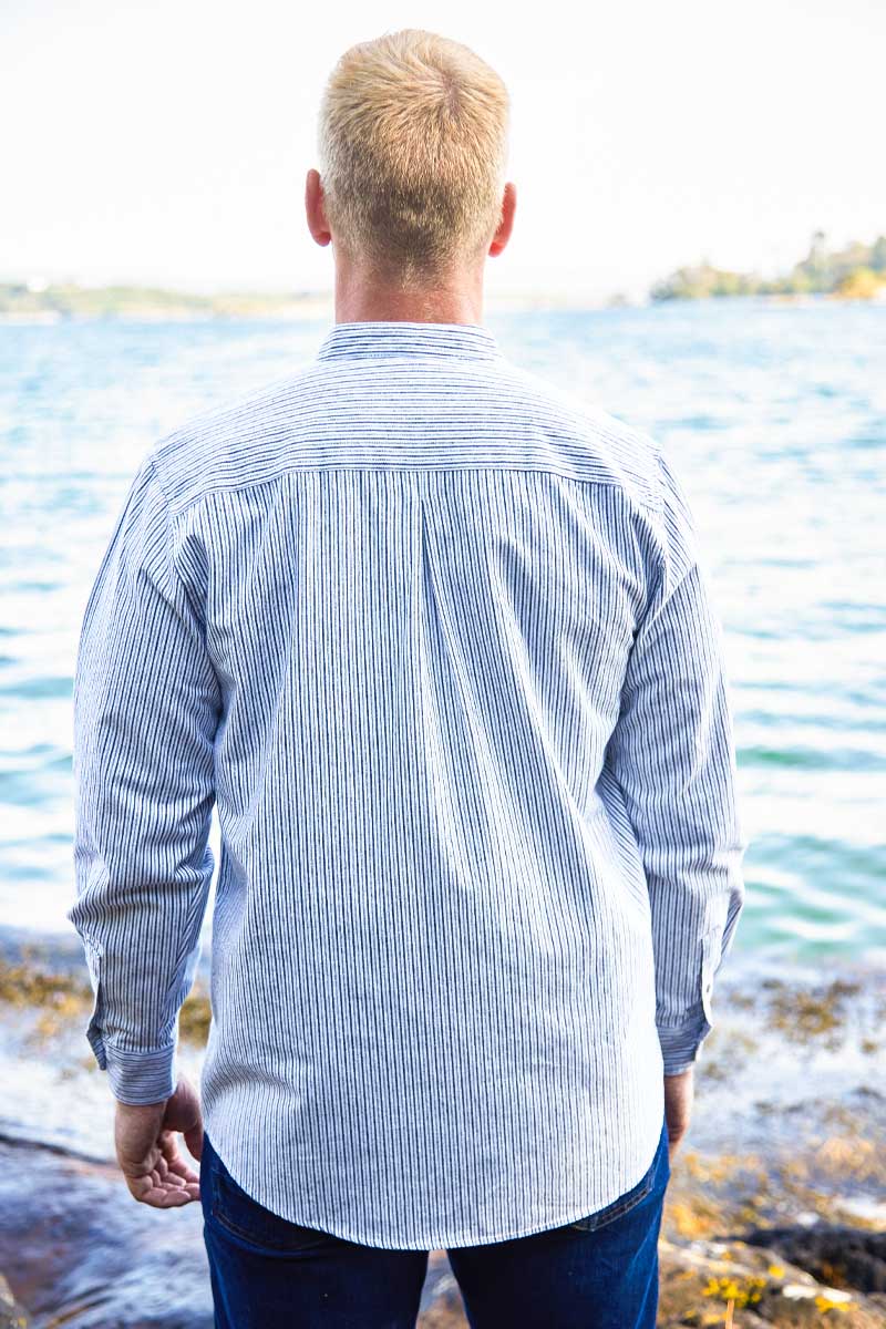 Grandad Shirt Vintage Cotton Dark/White Stripe- Larger