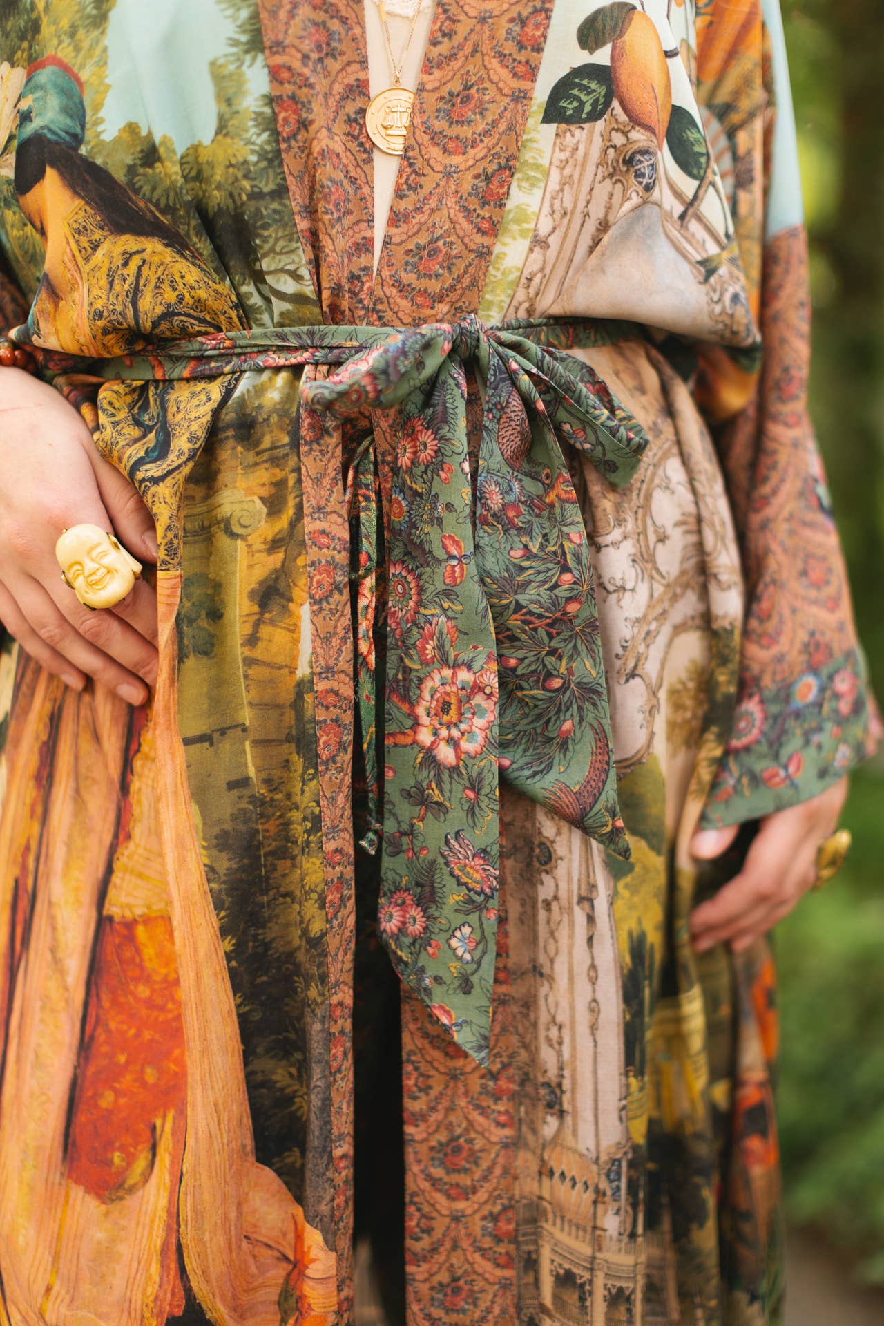 Secret Garden Long Duster Bamboo Kimono Robe with Swan