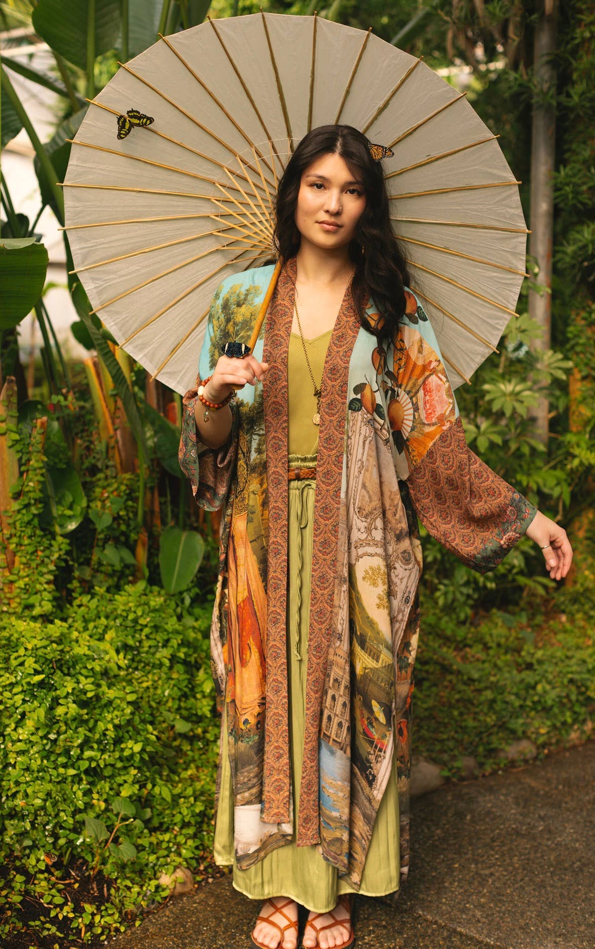 Secret Garden Long Duster Bamboo Kimono Robe with Swan