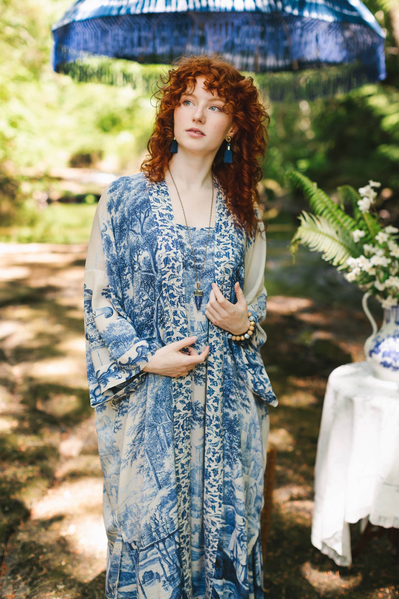 Let The Light In Printed Long Duster Bamboo Kimono Robe