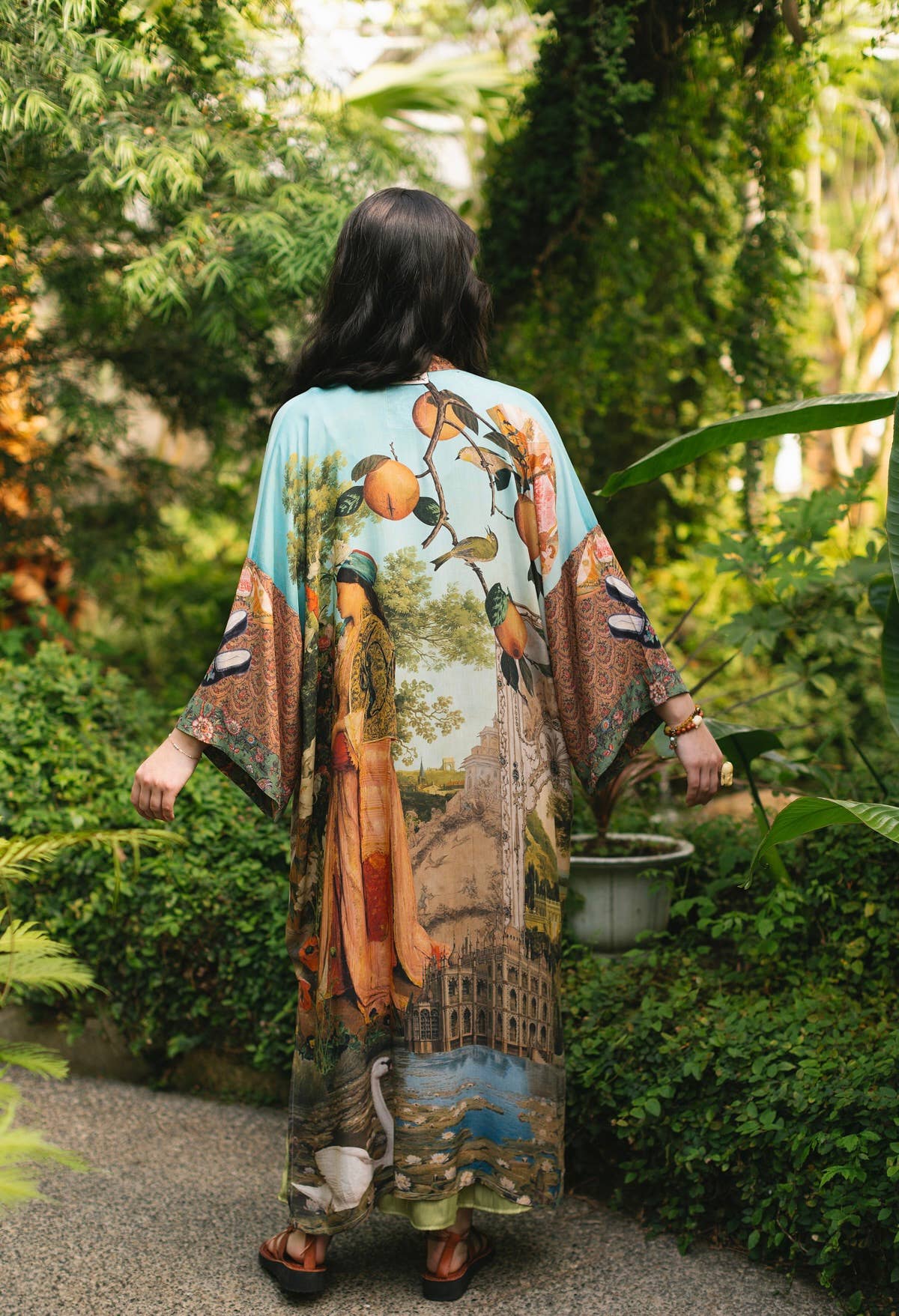 Secret Garden Long Duster Bamboo Kimono Robe with Swan
