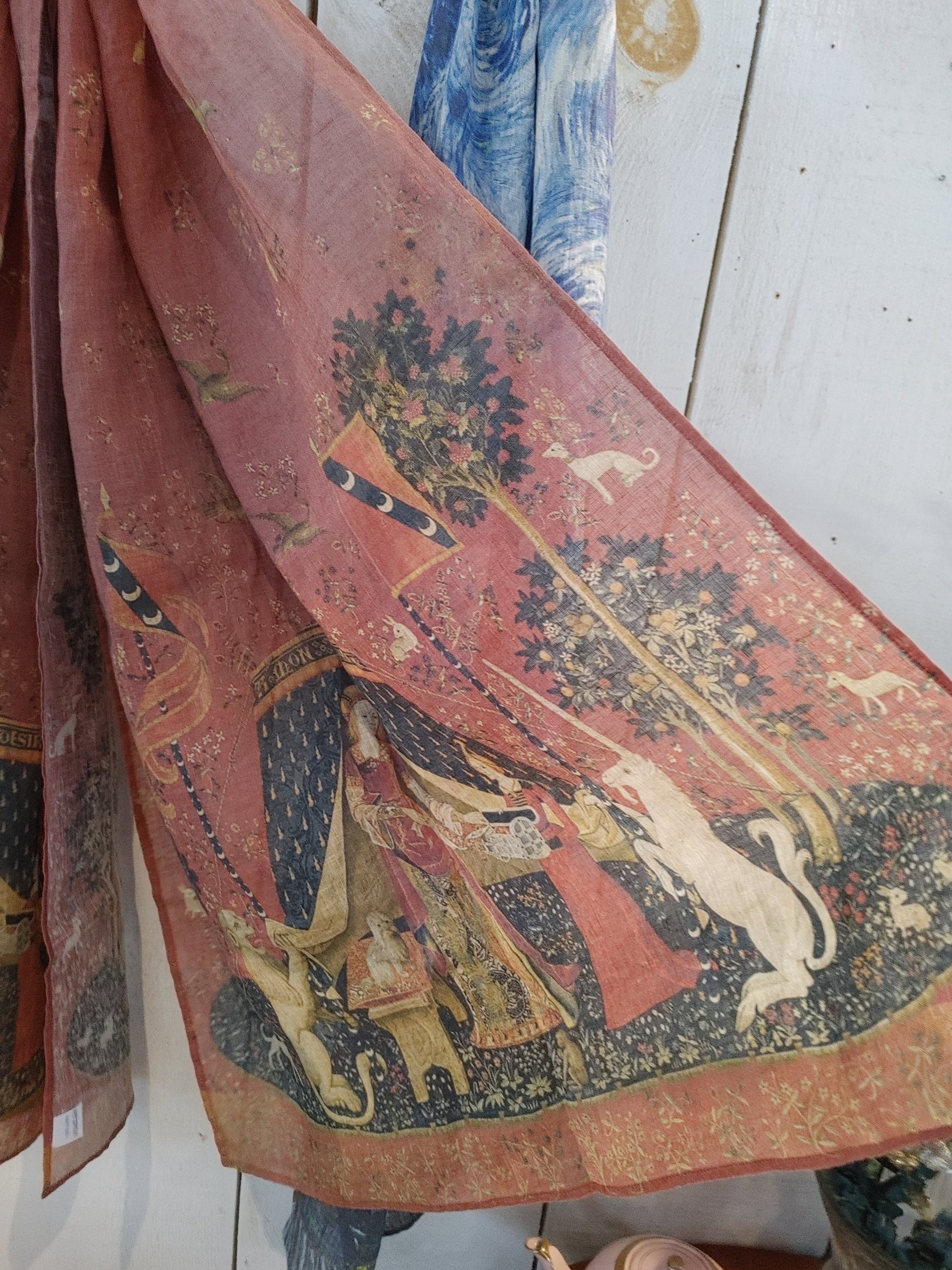 Linen Scarf: Sustainable Luxury- The Unicorn and the Lady Tapestry