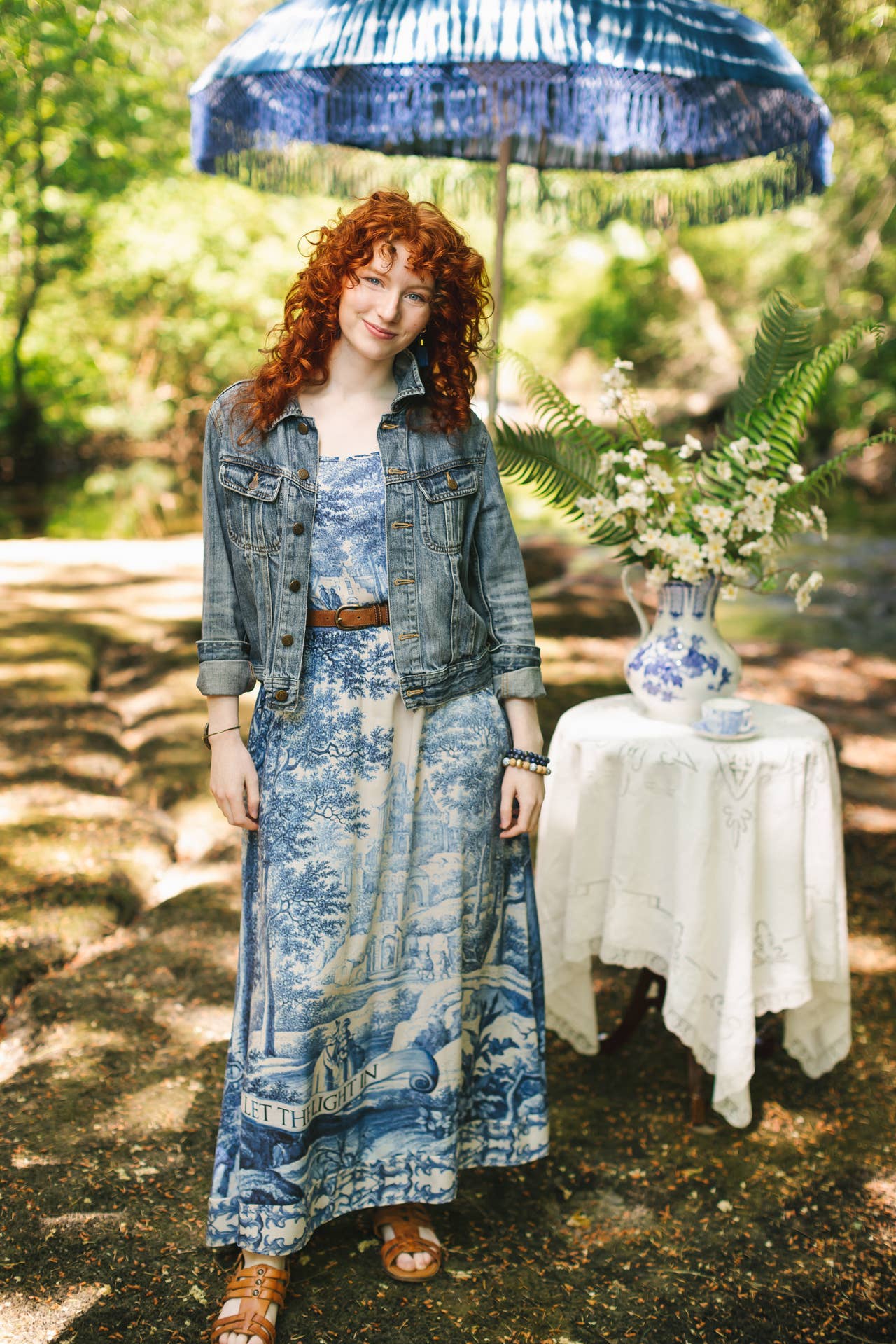 Let The Light In Bohéme Long Maxi Slip Dress w Delft Print: L/XL (fits approx. size 12-16)