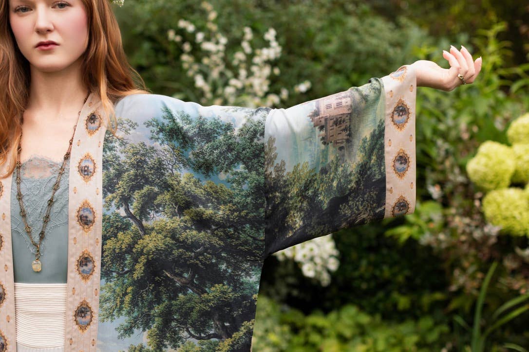 The Mythmaker Opera Duster Kimono Robe w Landscape & Unicorn