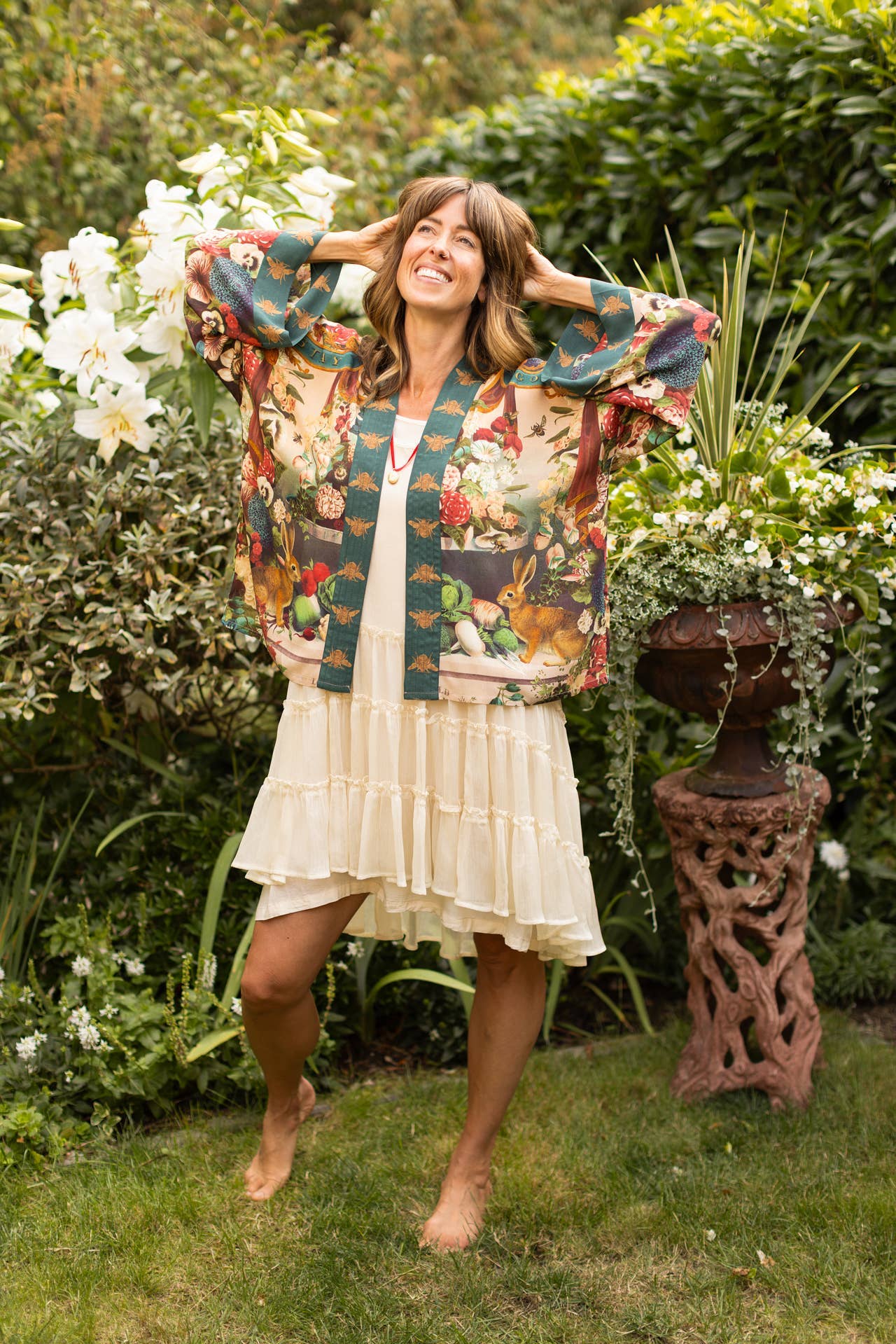Stay Gold Pixie Duster Cropped Kimono w/ Rabbit, Bees