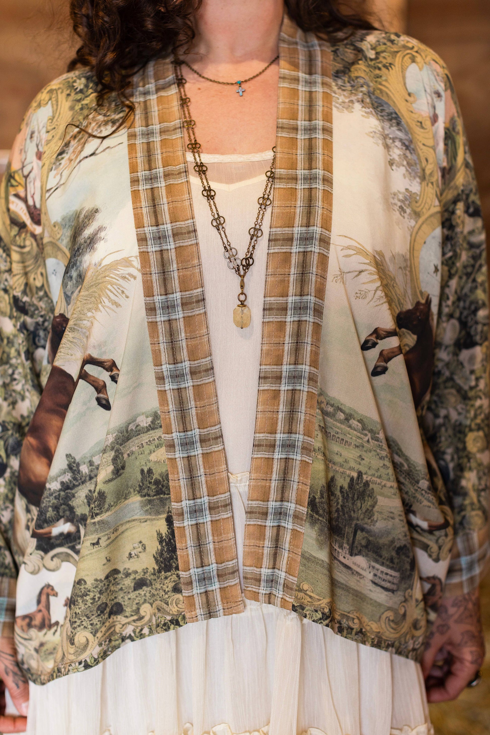 Born To Run Pixie Duster Crop Kimono w/ Wild Horse & Florals