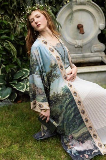 The Mythmaker Opera Duster Kimono Robe w Landscape & Unicorn