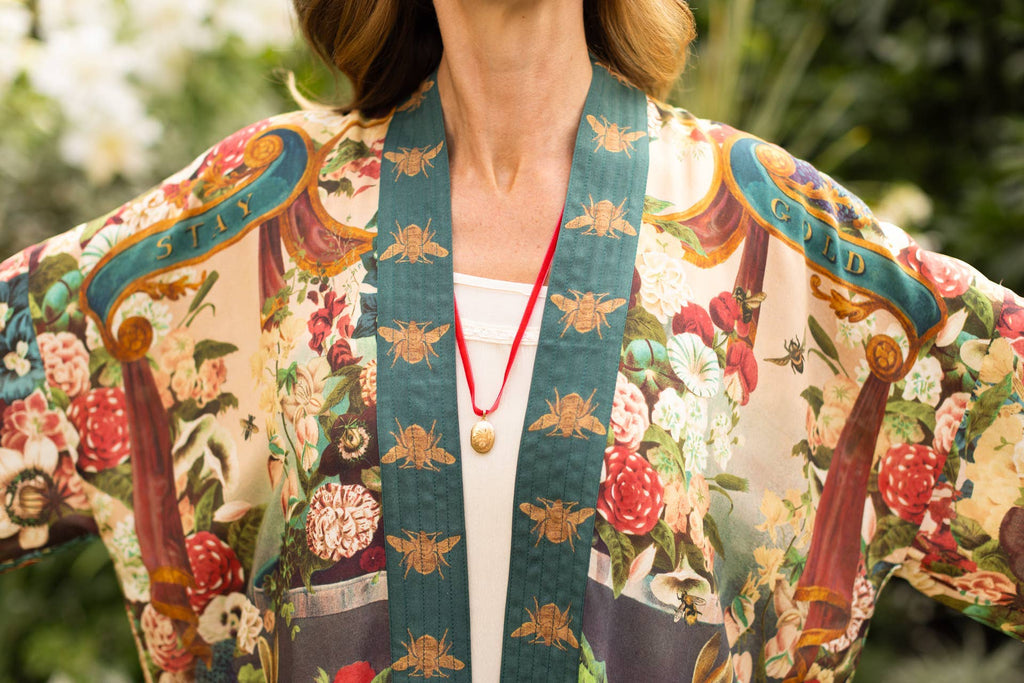Stay Gold Pixie Duster Cropped Kimono w/ Rabbit, Bees
