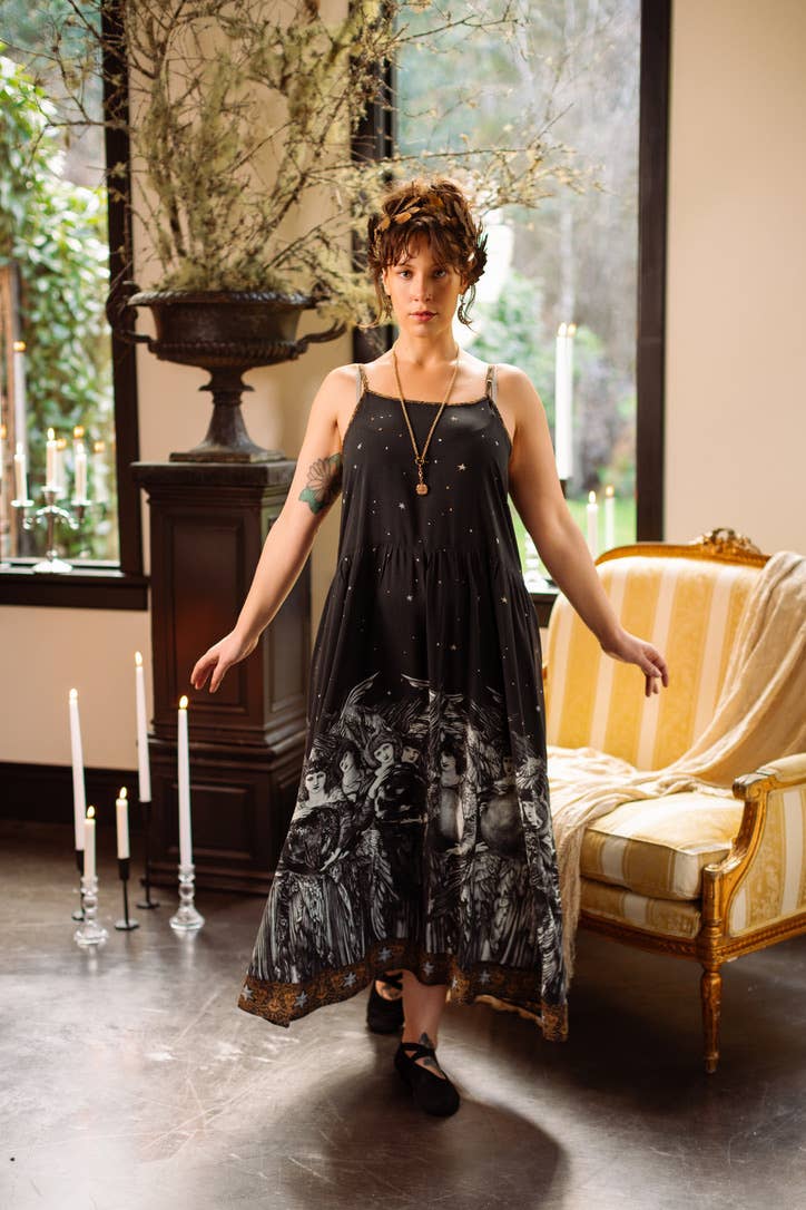 Pre-Order- The Guardians Bohéme Slip Maxi Dress w/ angels, moon & stars: L/XL (fits approx. size 12-16)