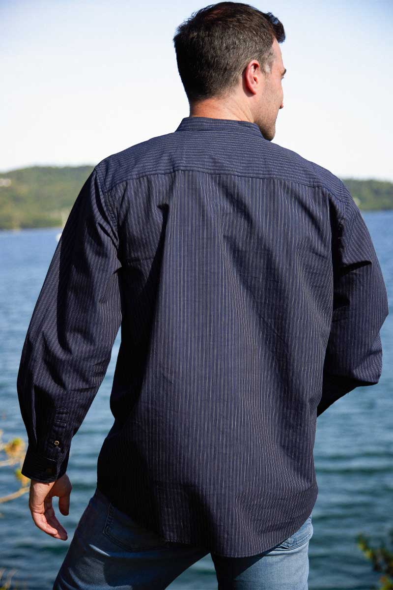 Grandad Shirt Comfort Cotton Navy/White Stripe