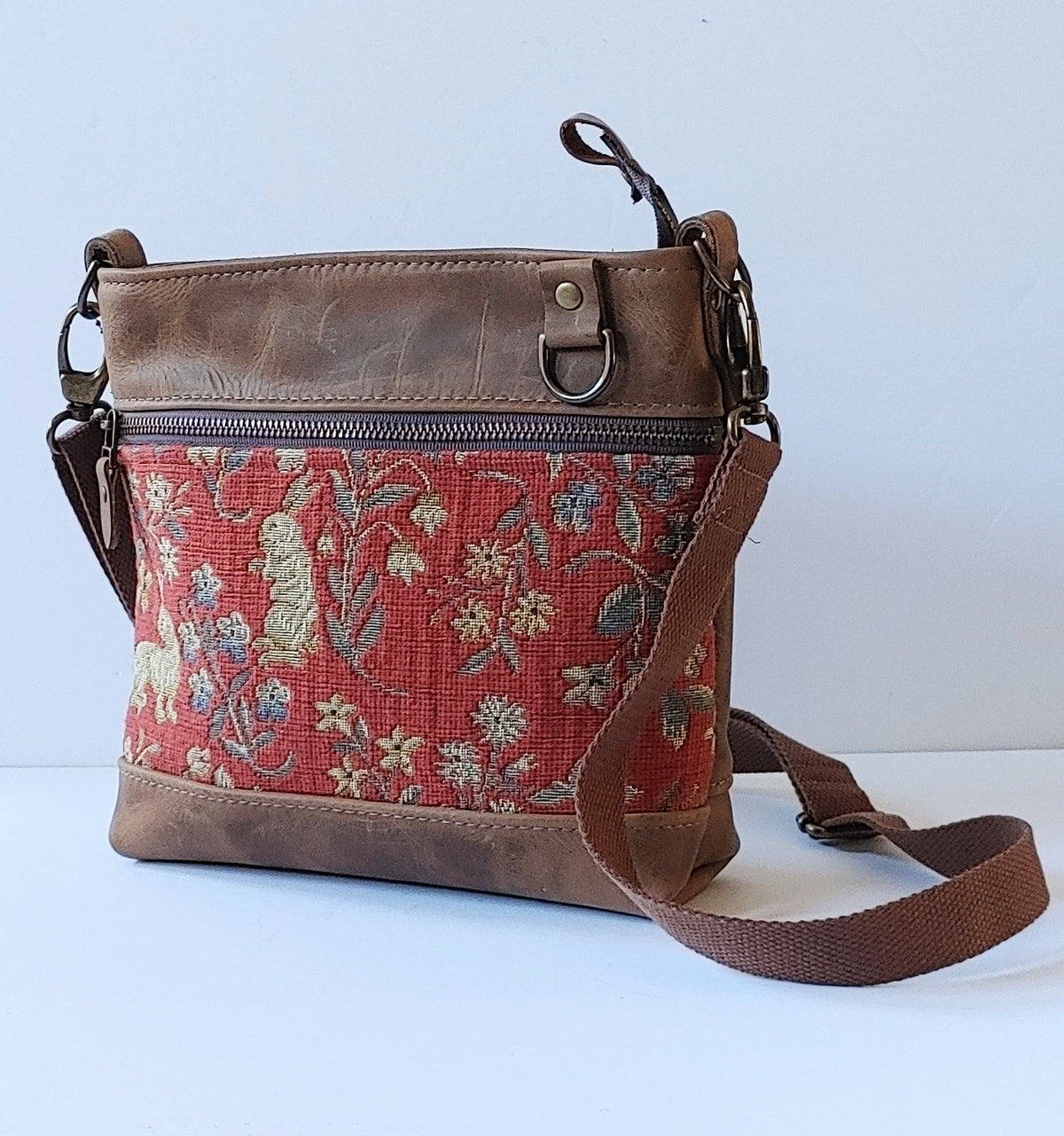 A Crossbody North Star Bag in Leather and Tapestry