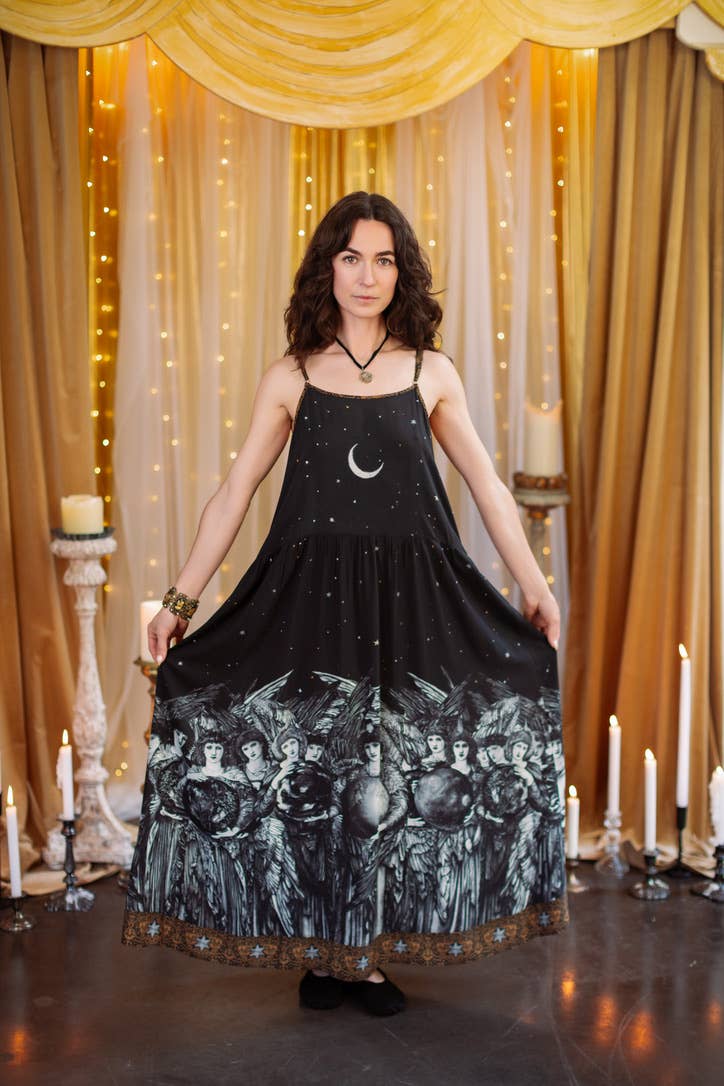 Pre-Order- The Guardians Bohéme Slip Maxi Dress w/ angels, moon & stars: L/XL (fits approx. size 12-16)