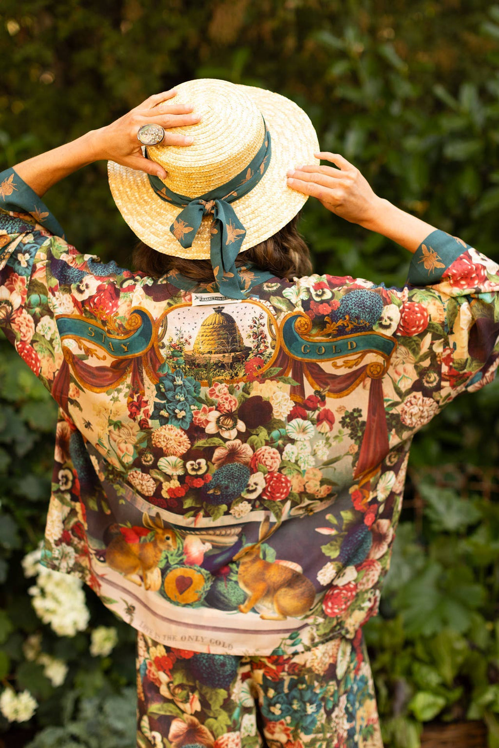 Stay Gold Pixie Duster Cropped Kimono w/ Rabbit, Bees