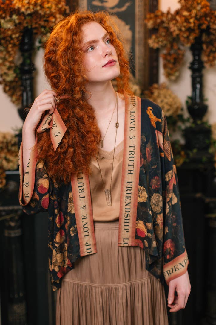 Heart of Gold Pixie Duster Crop Kimono w/ Sacred Heart