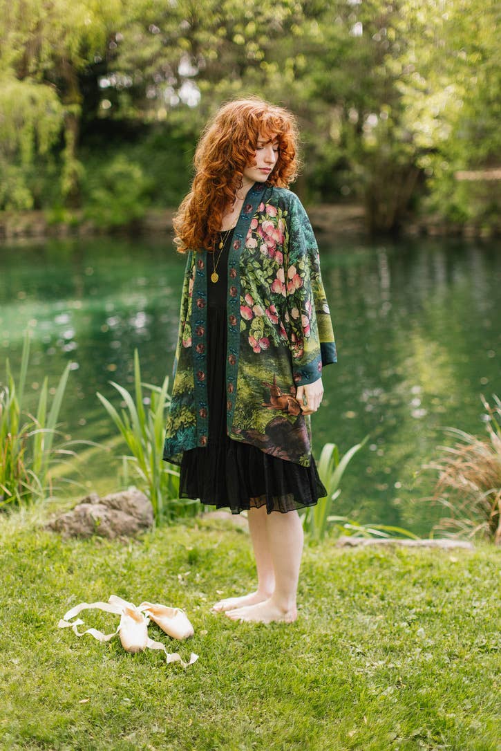 The Daydreamer Matinée Duster Kimono w/ Florals & Rabbits