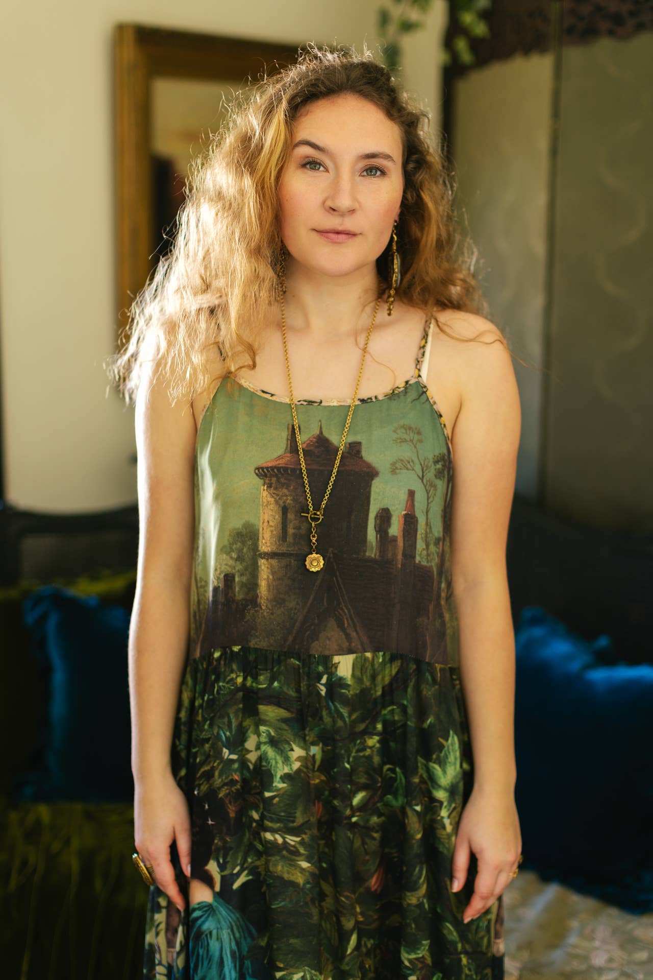 Bella Notte Bohéme Bamboo Slip Dress with Moon and Rabbit: S/M (fits approx. size 6-10)