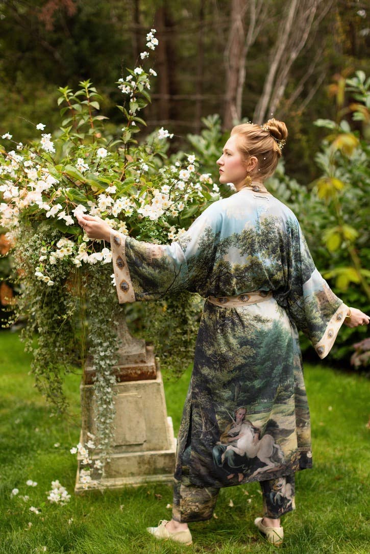 The Mythmaker Opera Duster Kimono Robe w Landscape & Unicorn