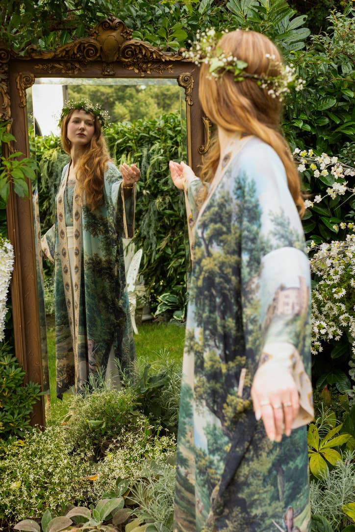 The Mythmaker Opera Duster Kimono Robe w Landscape & Unicorn