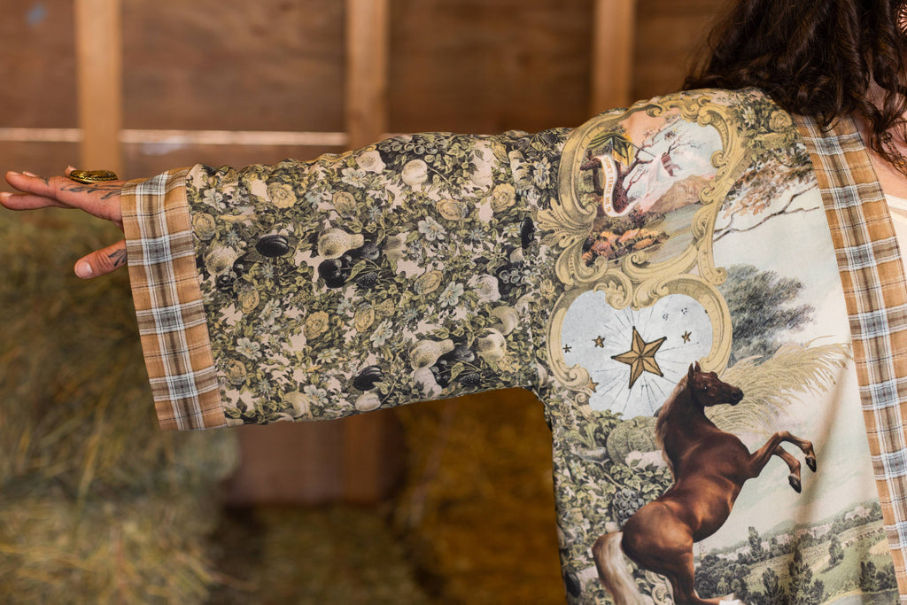 Born To Run Pixie Duster Crop Kimono w/ Wild Horse & Florals