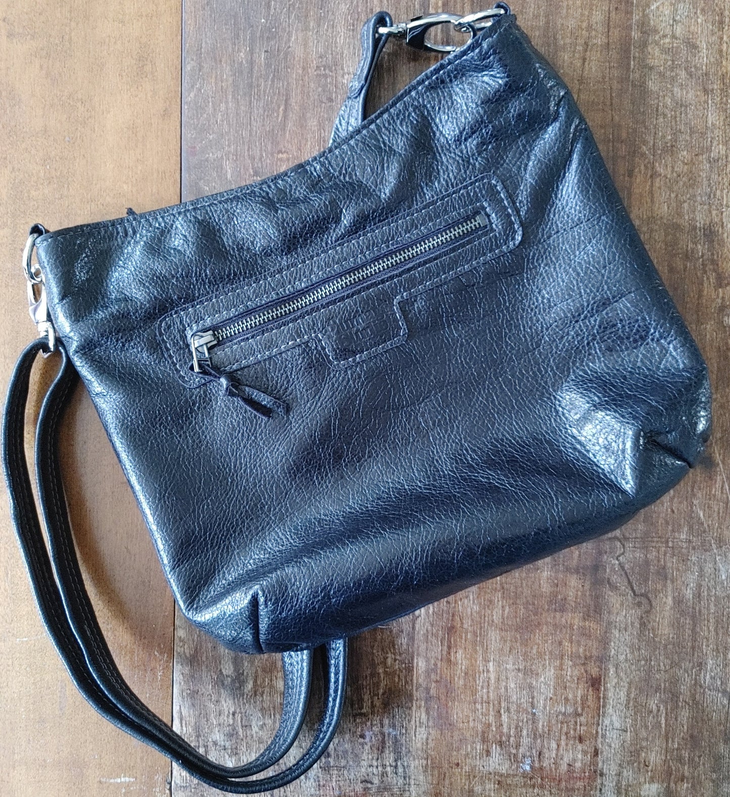 Sway Handbag in Black Leather and Harris Tweed