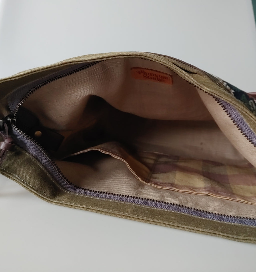 Starling Handbag in Leather and Waxed Canvas with Forest Fable Rabbit Print Panel