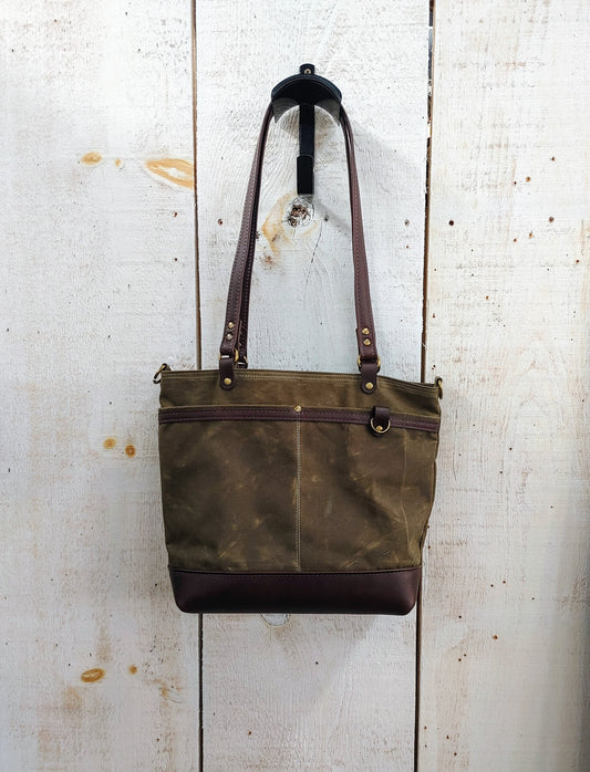 Large Sturdy Handbag-Olive Waxed Canvas