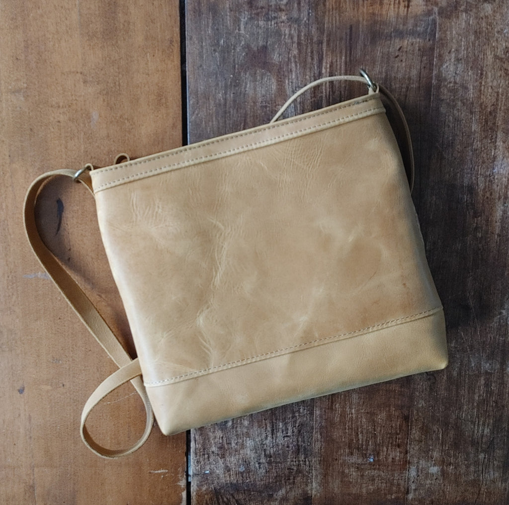 Nova Handbag in Mustard  Leather with Handwoven Panel