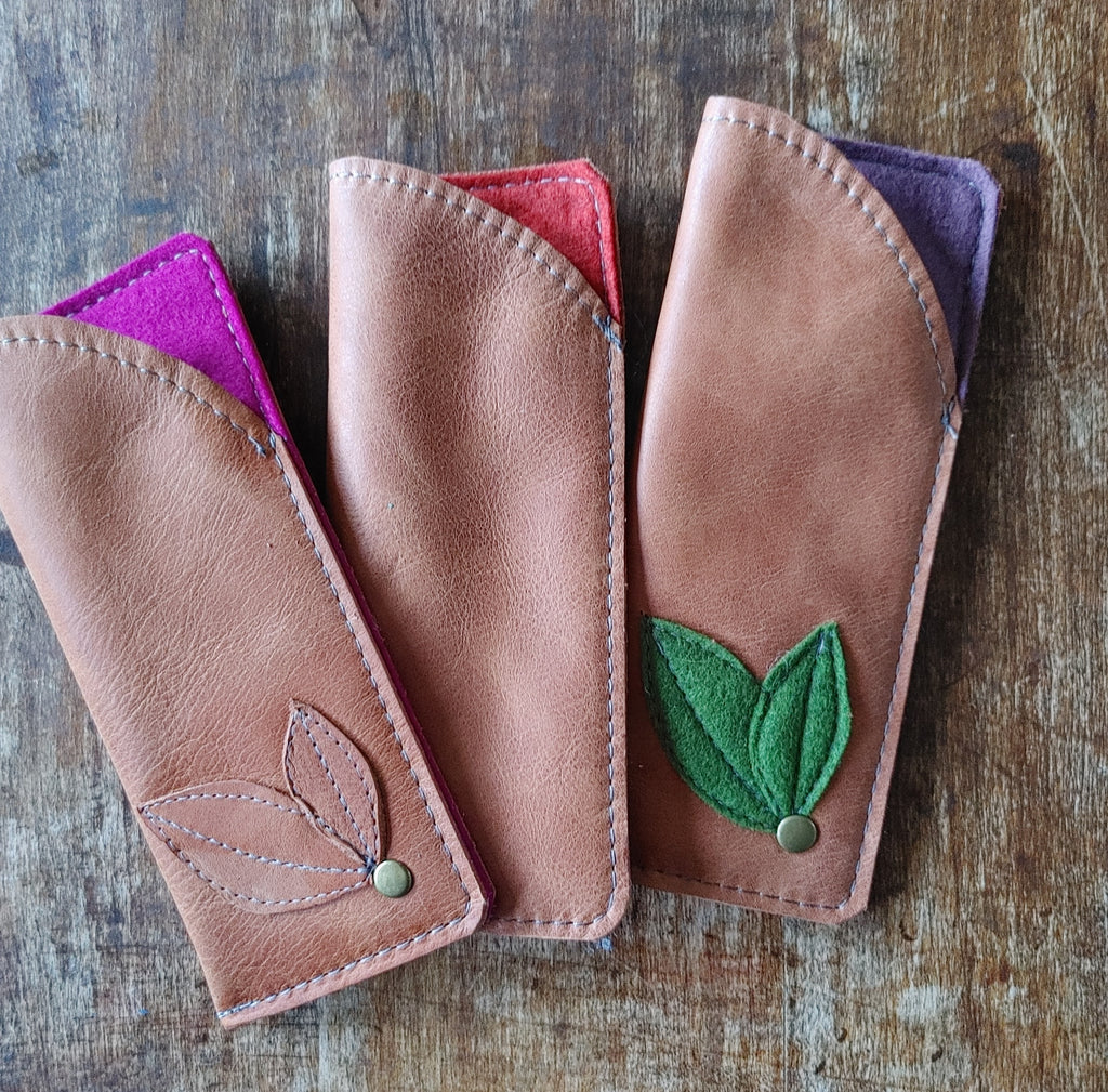 Leather and Wool Felt Glasses Case. Handmade in Canada