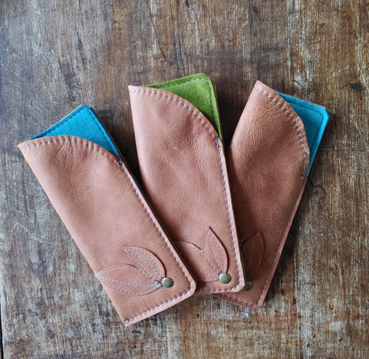 Leather and Wool Felt Glasses Case. Handmade in Canada