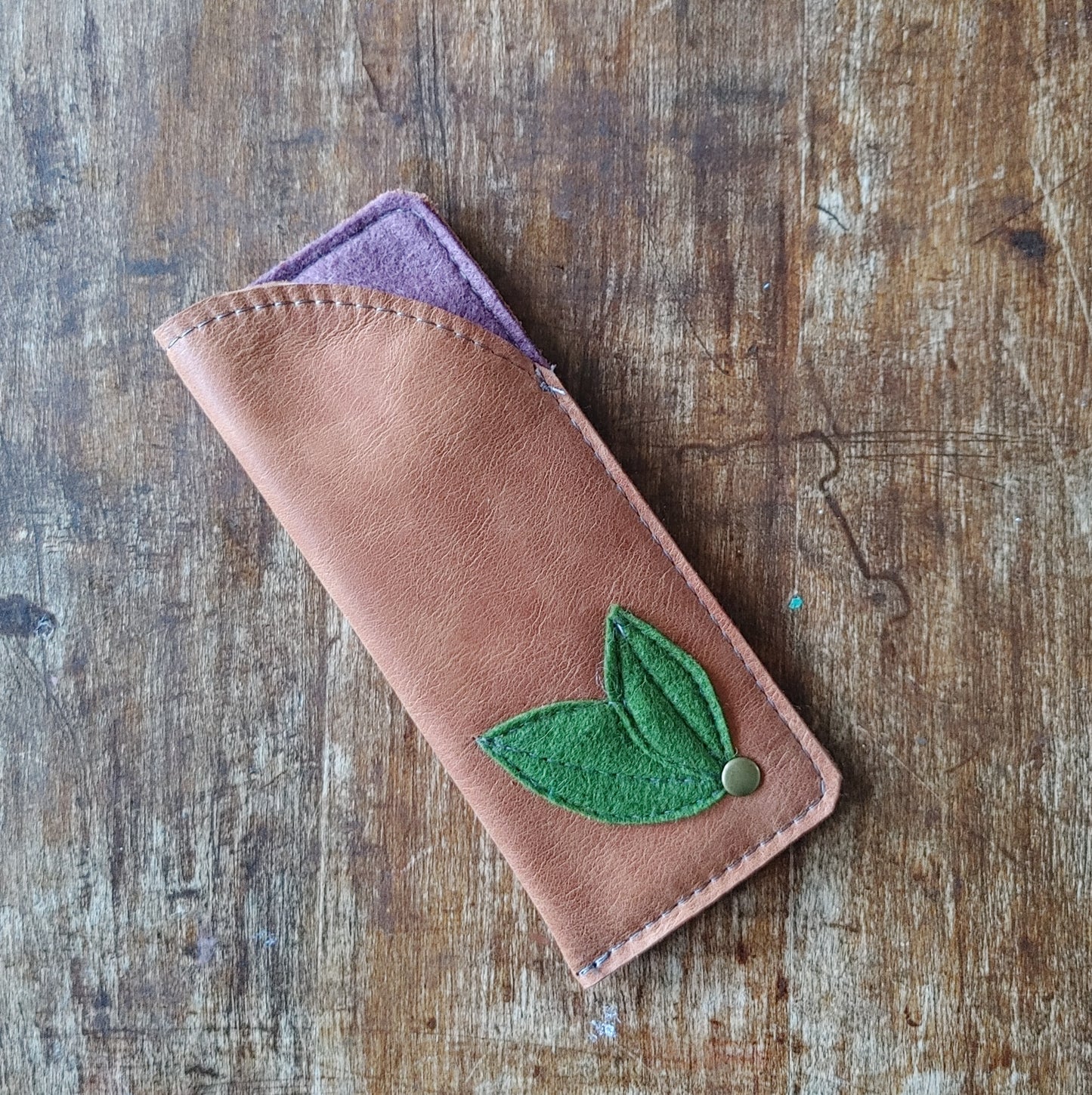 Leather and Wool Felt Glasses Case. Handmade in Canada