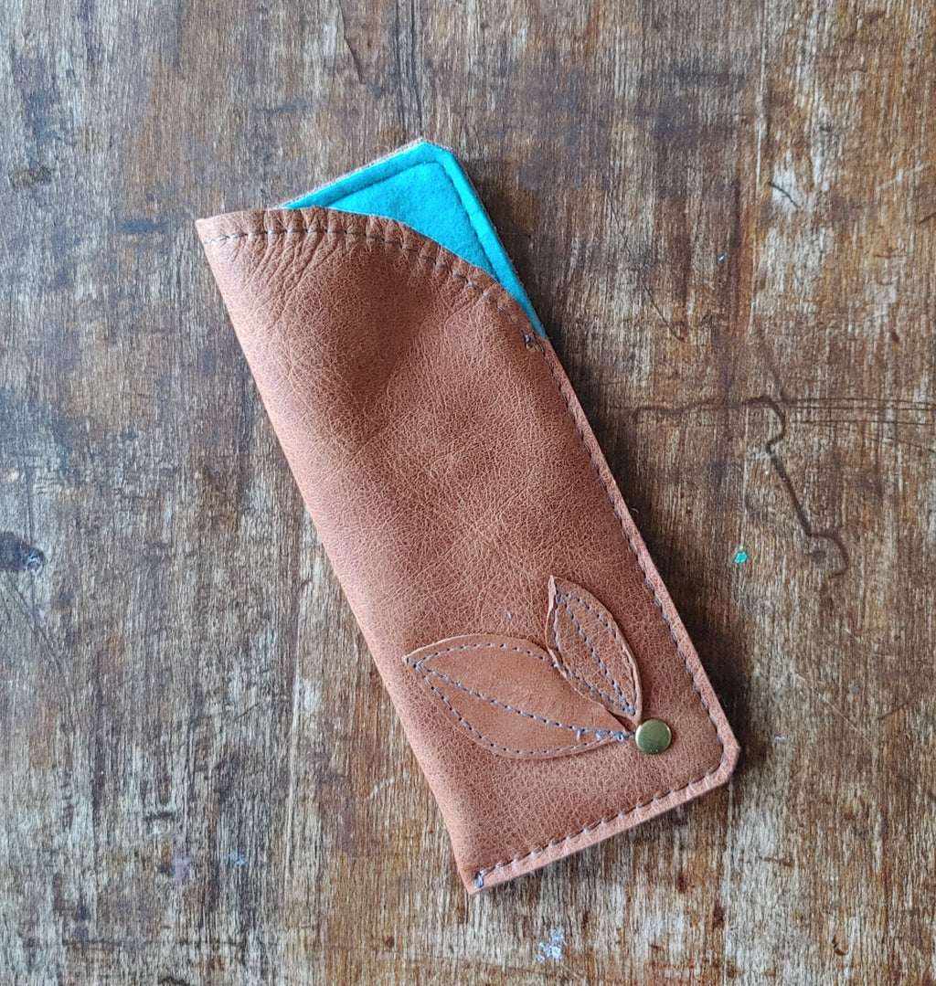 Leather and Wool Felt Glasses Case. Handmade in Canada