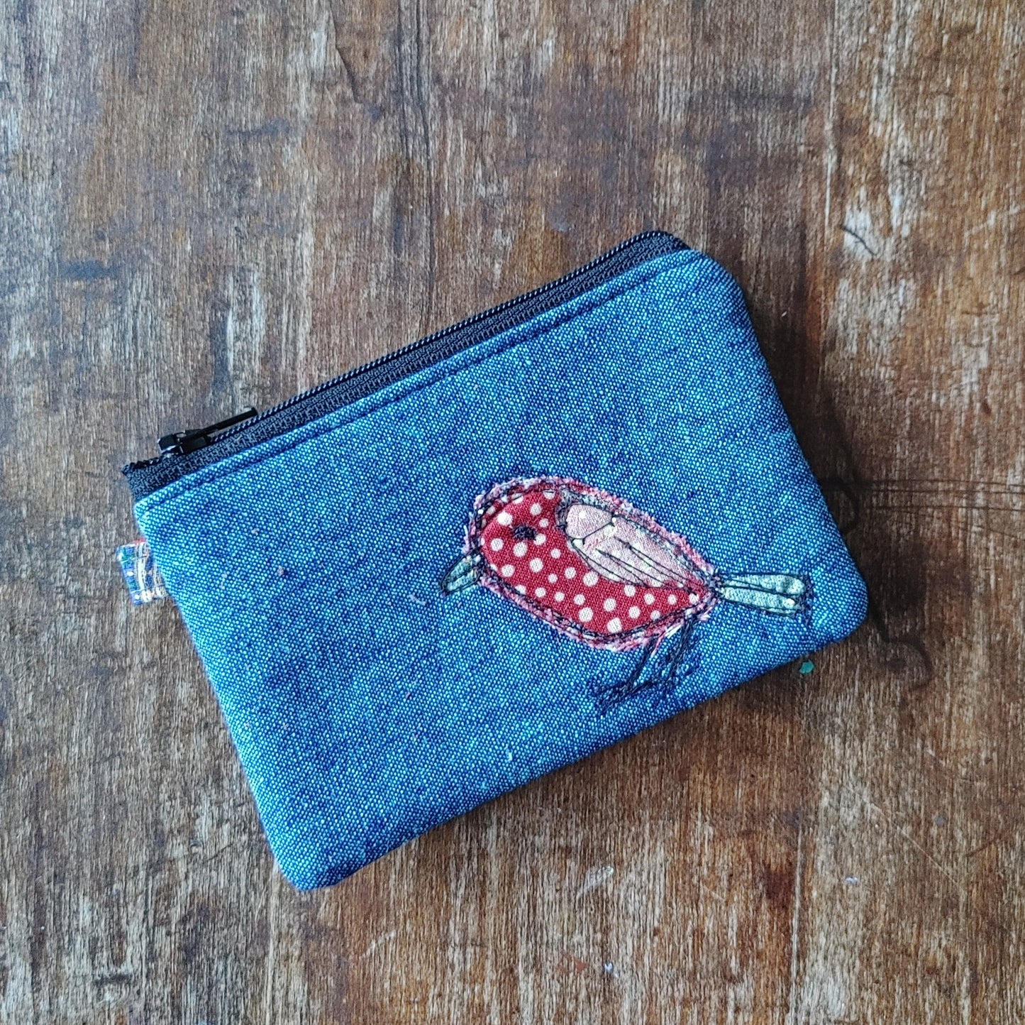 Card Pouch with Bird Embroidery. Handmade in Canada