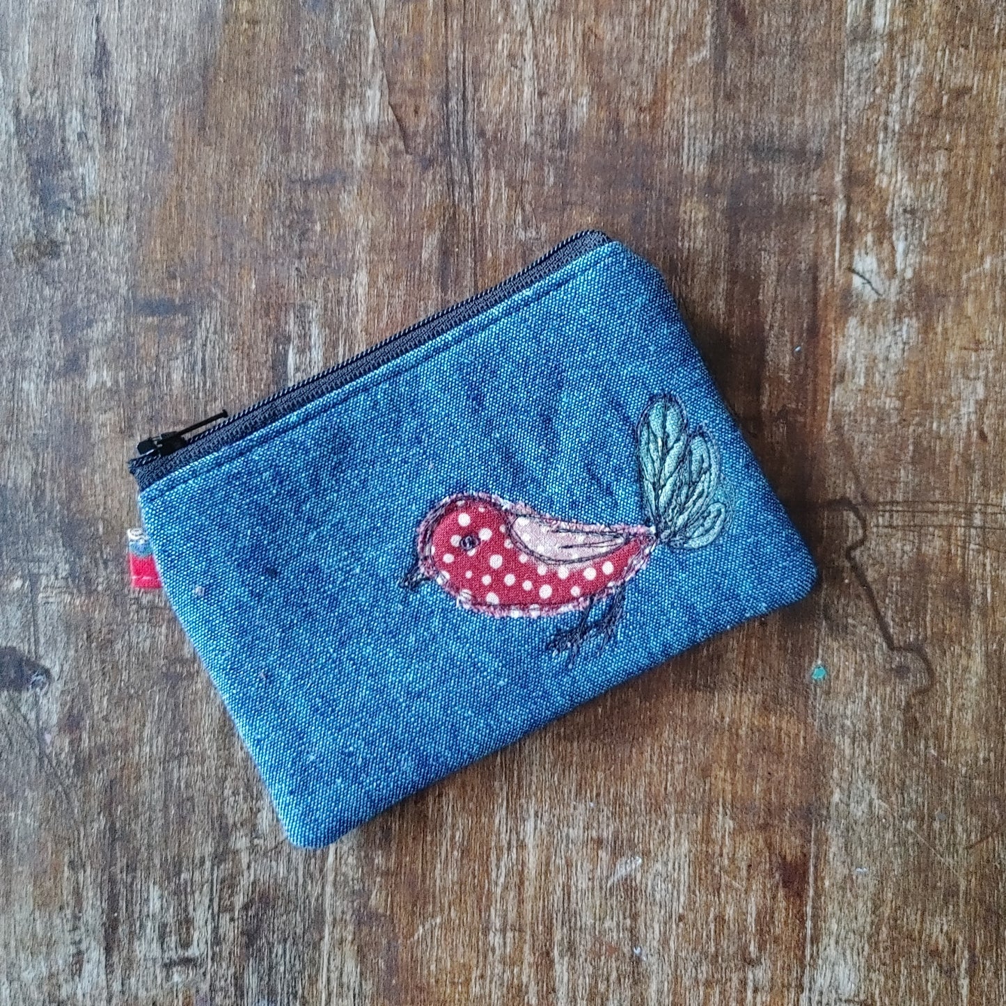 Card Pouch with Bird Embroidery. Handmade in Canada