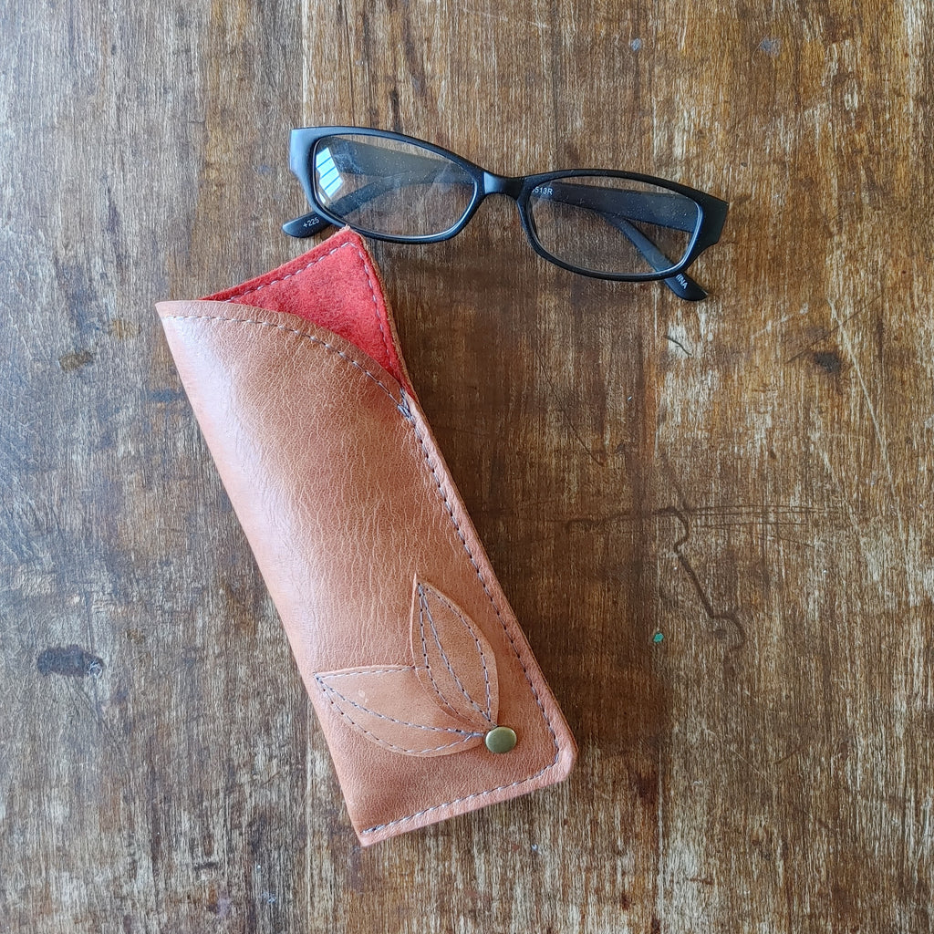 Leather and Wool Felt Glasses Case. Handmade in Canada